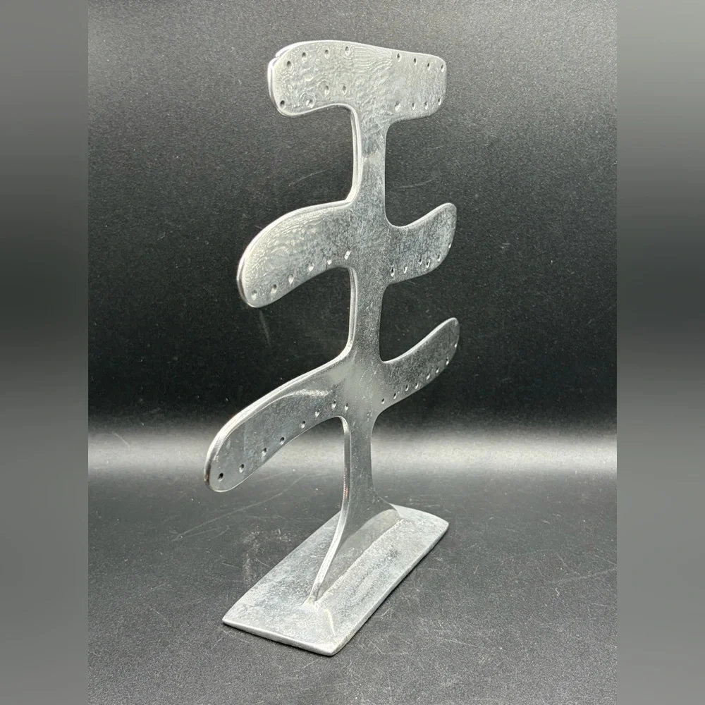 Alamos Pewter Metal Abstract Form Earring Tree, Jewelry Organizer, Tabletop Art